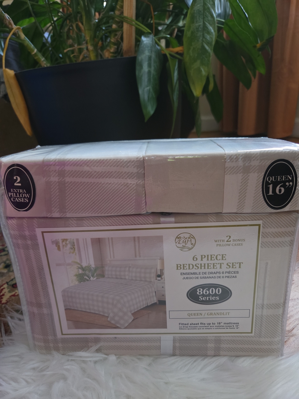 8600 Series Plaid Pink & White 6-Piece Sheet Set NWT
